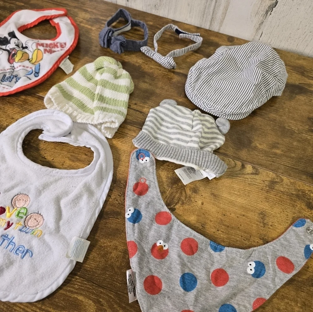 Baby boys lot of 9, hats, bibs and bow ties